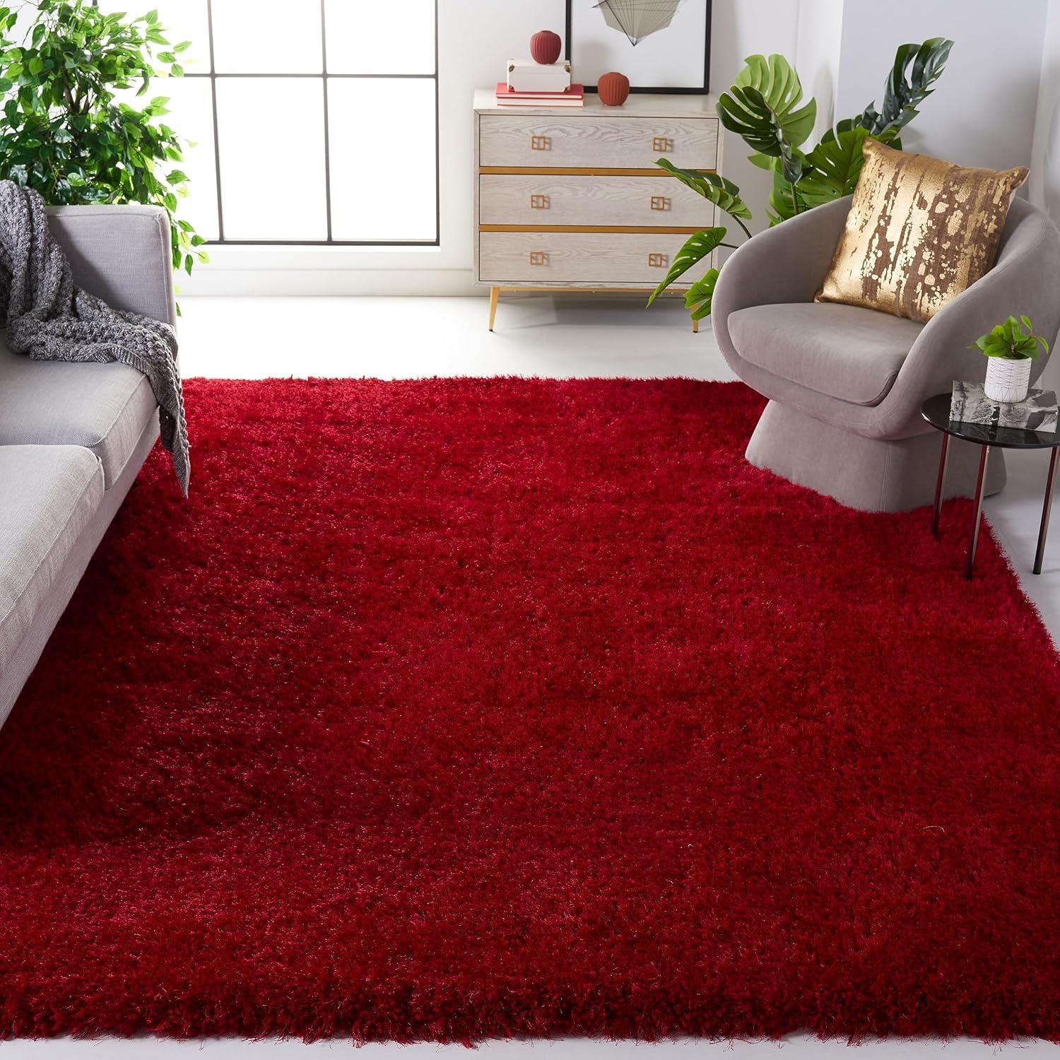 image:imageSAFAVIEH Luxe Shag Collection Area Rug 5 x 8 Ivory Handmade Glam 32inch Thick Ideal for High Traffic Areas in Living Room Bedroom SGX160ARed