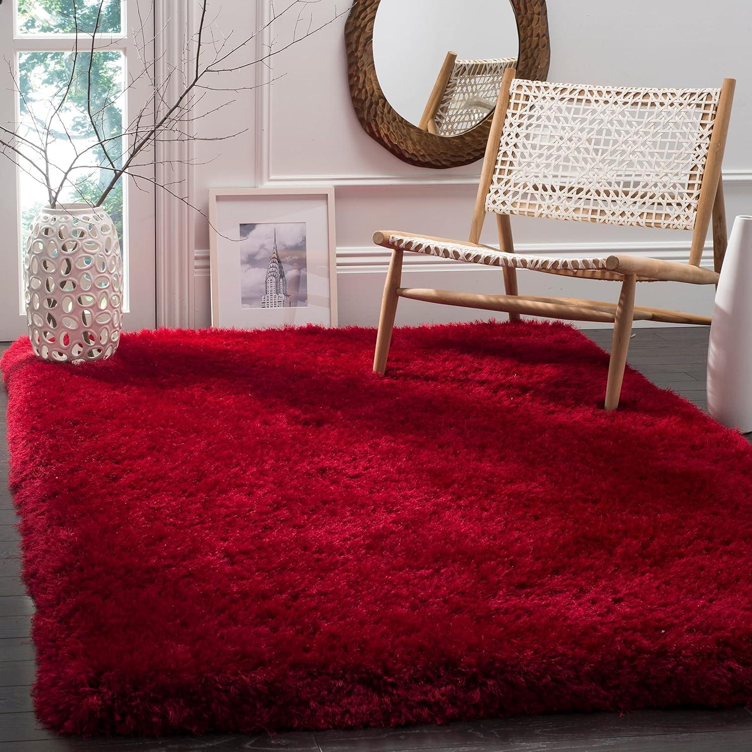 image:imageSAFAVIEH Luxe Shag Collection Area Rug 5 x 8 Ivory Handmade Glam 32inch Thick Ideal for High Traffic Areas in Living Room Bedroom SGX160ARed