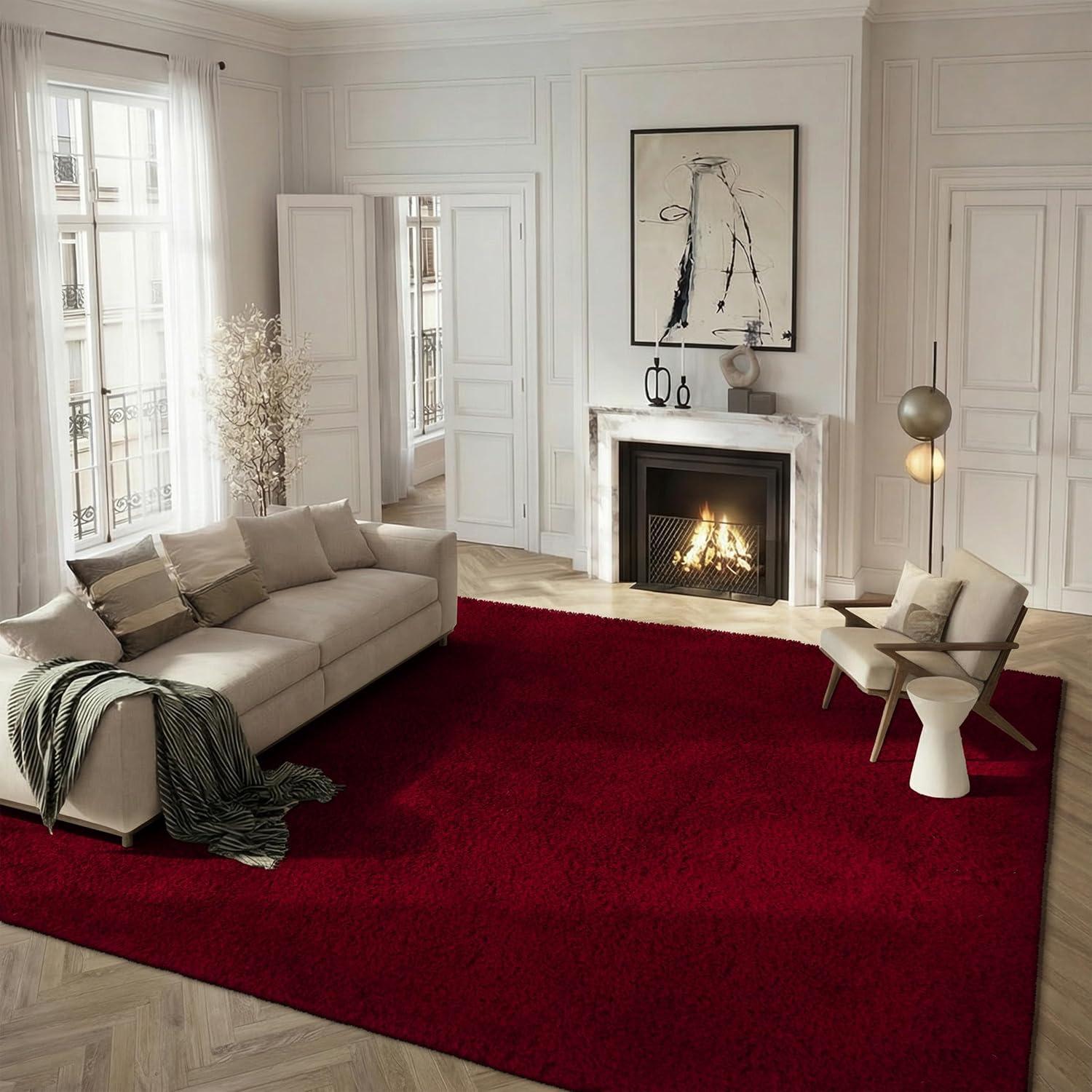 image:imageSAFAVIEH Luxe Shag Collection Area Rug 5 x 8 Ivory Handmade Glam 32inch Thick Ideal for High Traffic Areas in Living Room Bedroom SGX160ARed