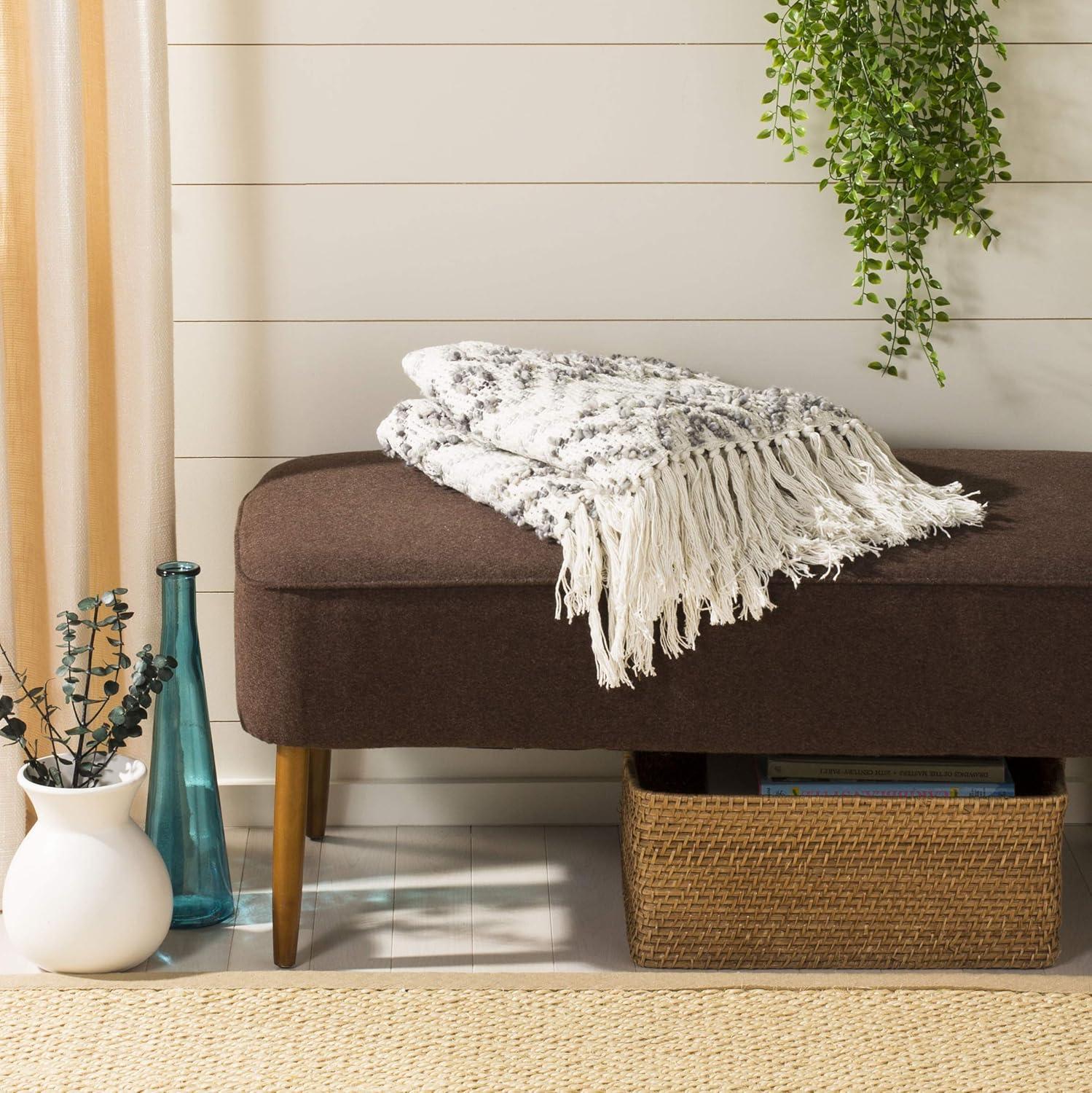 image:imageSAFAVIEH Santi Fringe Throw Blanket 50x60 GreyWhite