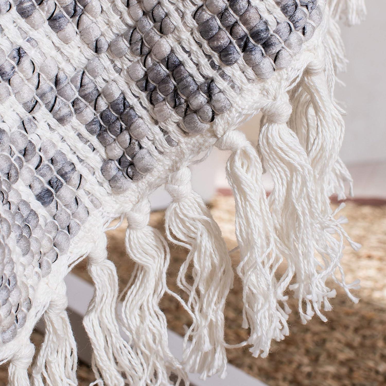 image:imageSAFAVIEH Santi Fringe Throw Blanket 50x60 GreyWhite