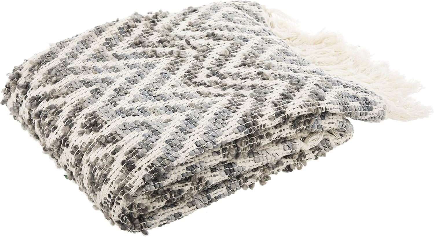 image:imageSAFAVIEH Santi Fringe Throw Blanket 50x60 GreyWhite