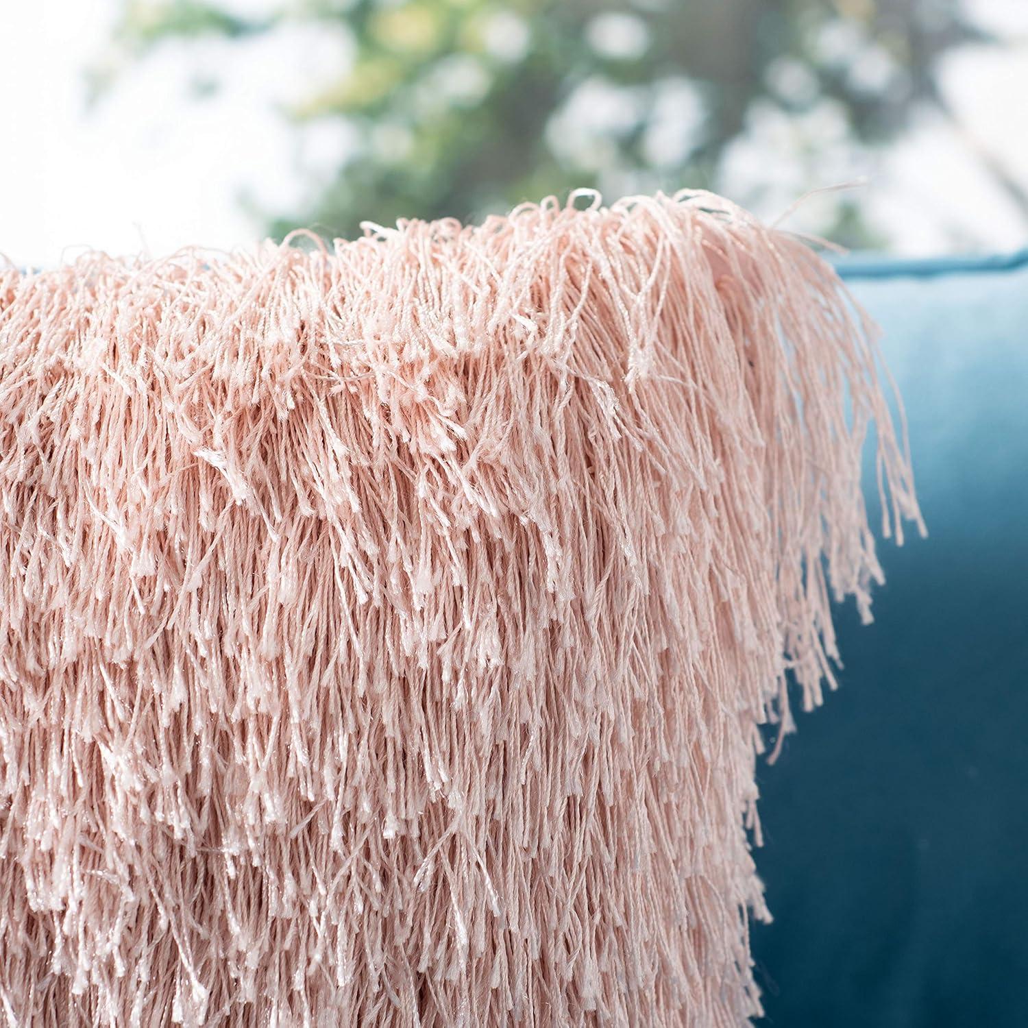 image:imageSAFAVIEH Soleil IndoorOutdoor Shag Throw Pillow 22x22 ChampagneBlush