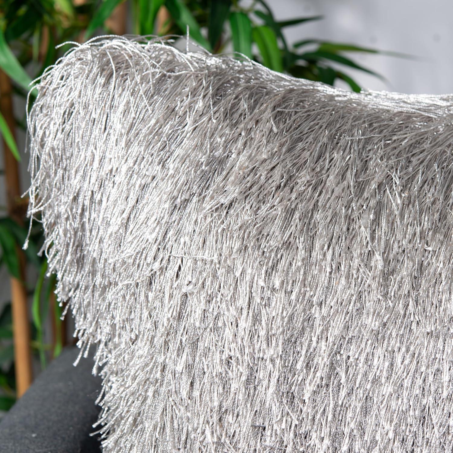 image:imageSAFAVIEH Soleil IndoorOutdoor Shag Throw Pillow 22x22 ChampagneSilver