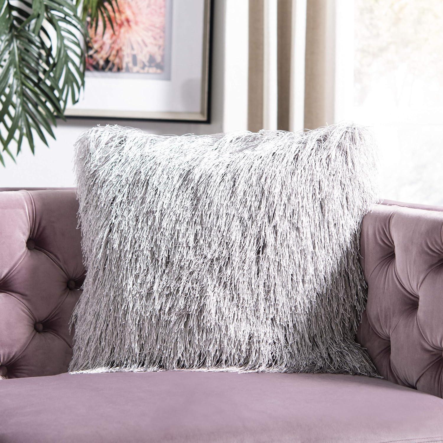 image:imageSAFAVIEH Soleil IndoorOutdoor Shag Throw Pillow 22x22 ChampagneSilver