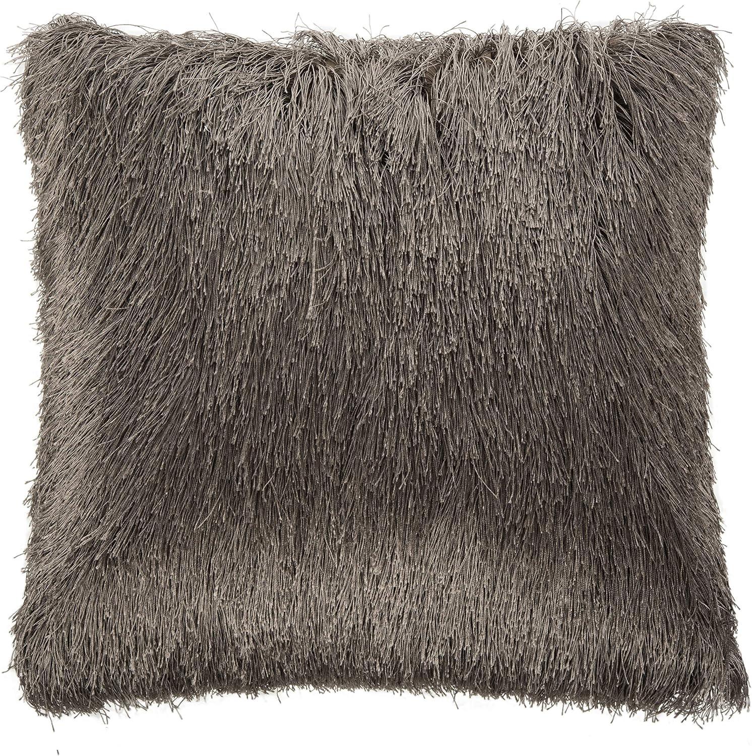 image:imageSAFAVIEH Soleil IndoorOutdoor Shag Throw Pillow 22x22 ChampagneTaupe