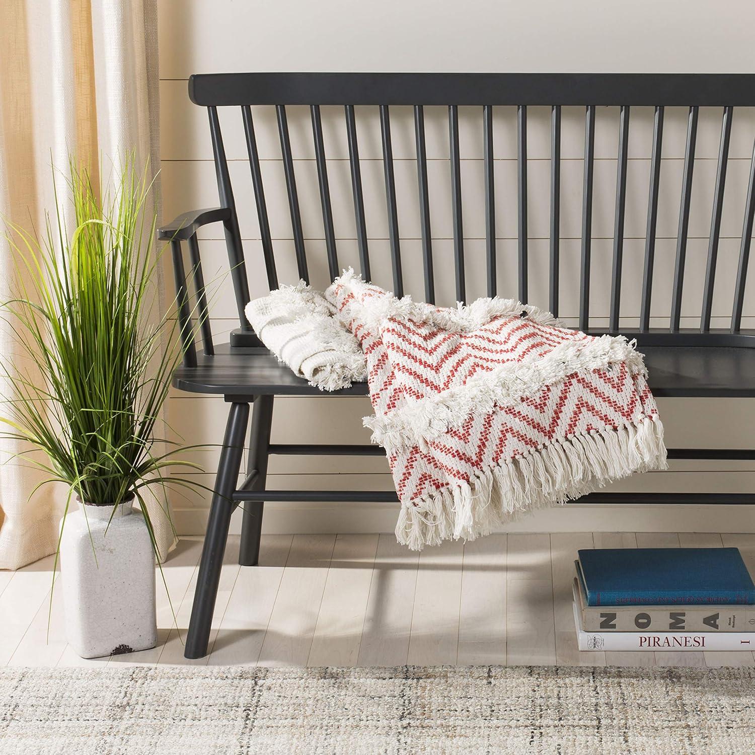 image:imageSAFAVIEH Sydney Fringe Throw Blanket OrangeWhite