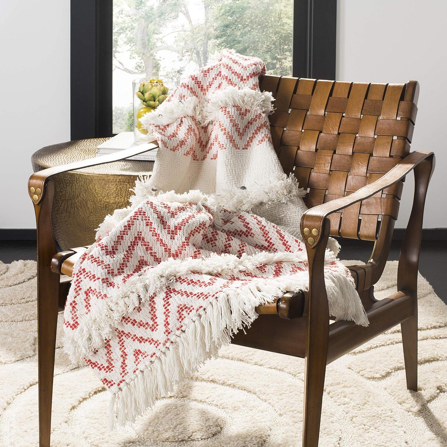 image:imageSAFAVIEH Sydney Fringe Throw Blanket OrangeWhite