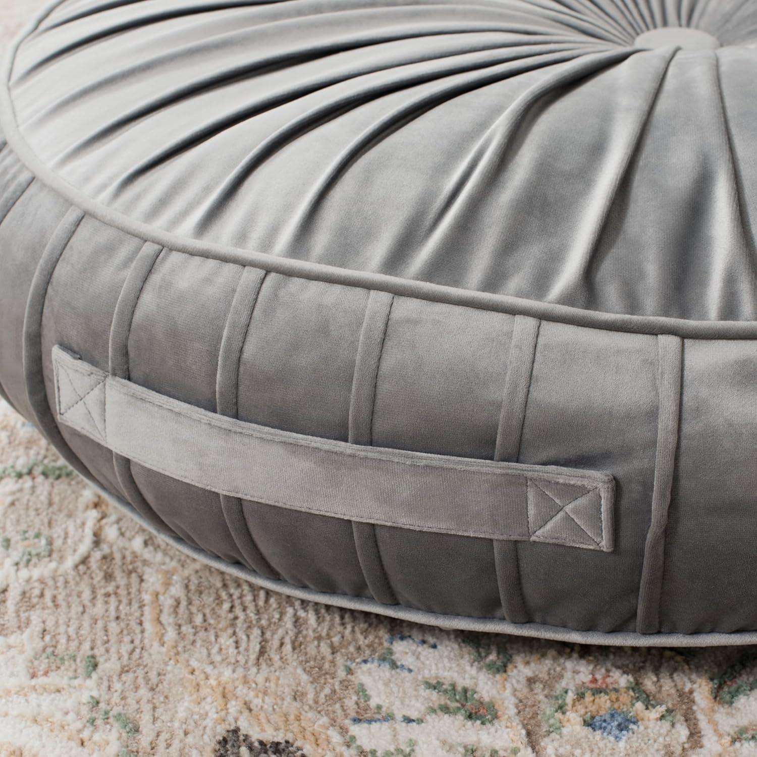image:imageSafavieh Clary Glam 18inch Mustard Yellow Velvet Round Floor PillowGrey