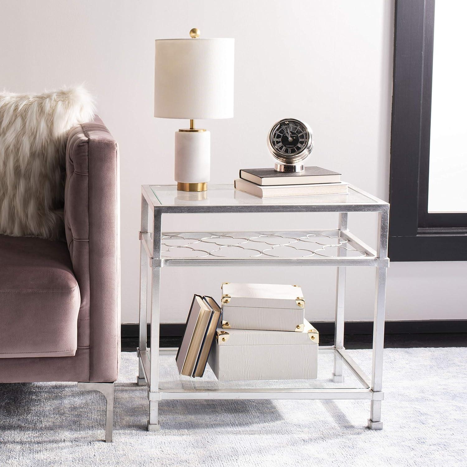 image:imageSafavieh Home Collection Hanzel Silver Leaf Glass Side TableSilver Glass