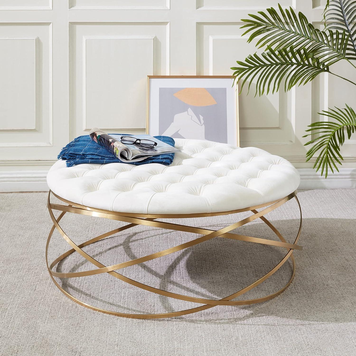 image:imageSafavieh Home Collection Rumi Emerald and Gold Tufted Velvet OttomanEmerald Gold