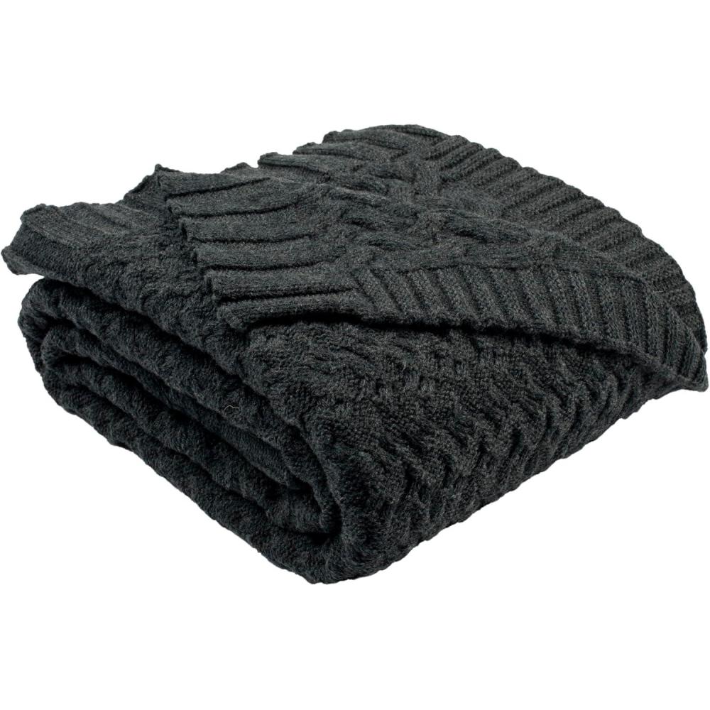 image:imageSAFAVIEH Affinity Knit Throw Blanket Dark Grey