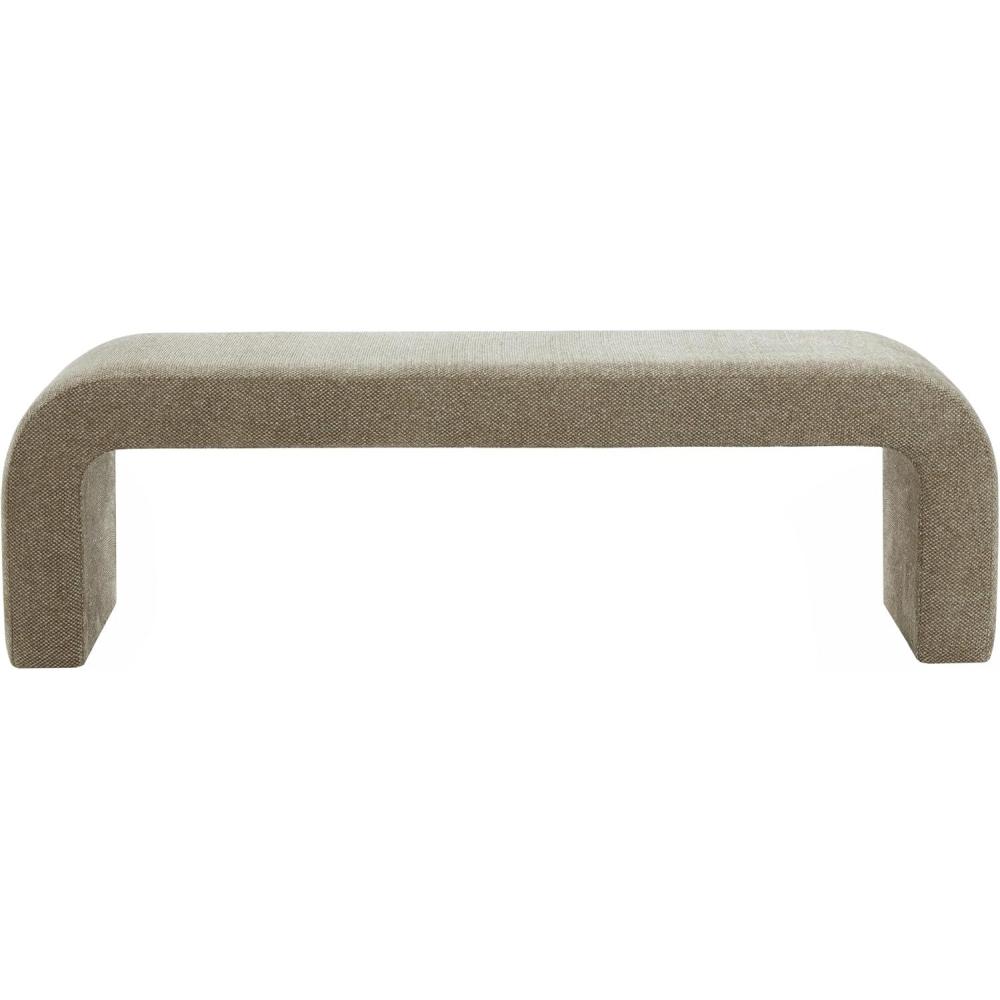 image:imageSAFAVIEH Couture Collection Caralynn Brown Chenille Upholstered Bench Modern Waterfall Curved Silhouette Fully Assembled SFV5027SBrown
