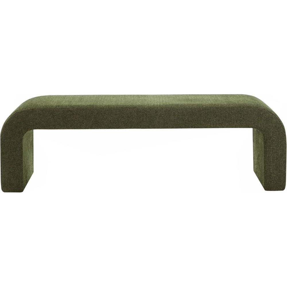 image:imageSAFAVIEH Couture Collection  Caralynn Brown Chenille Upholstered Bench Modern Waterfall Curved Silhouette Fully Assembled SFV5027SDark Green