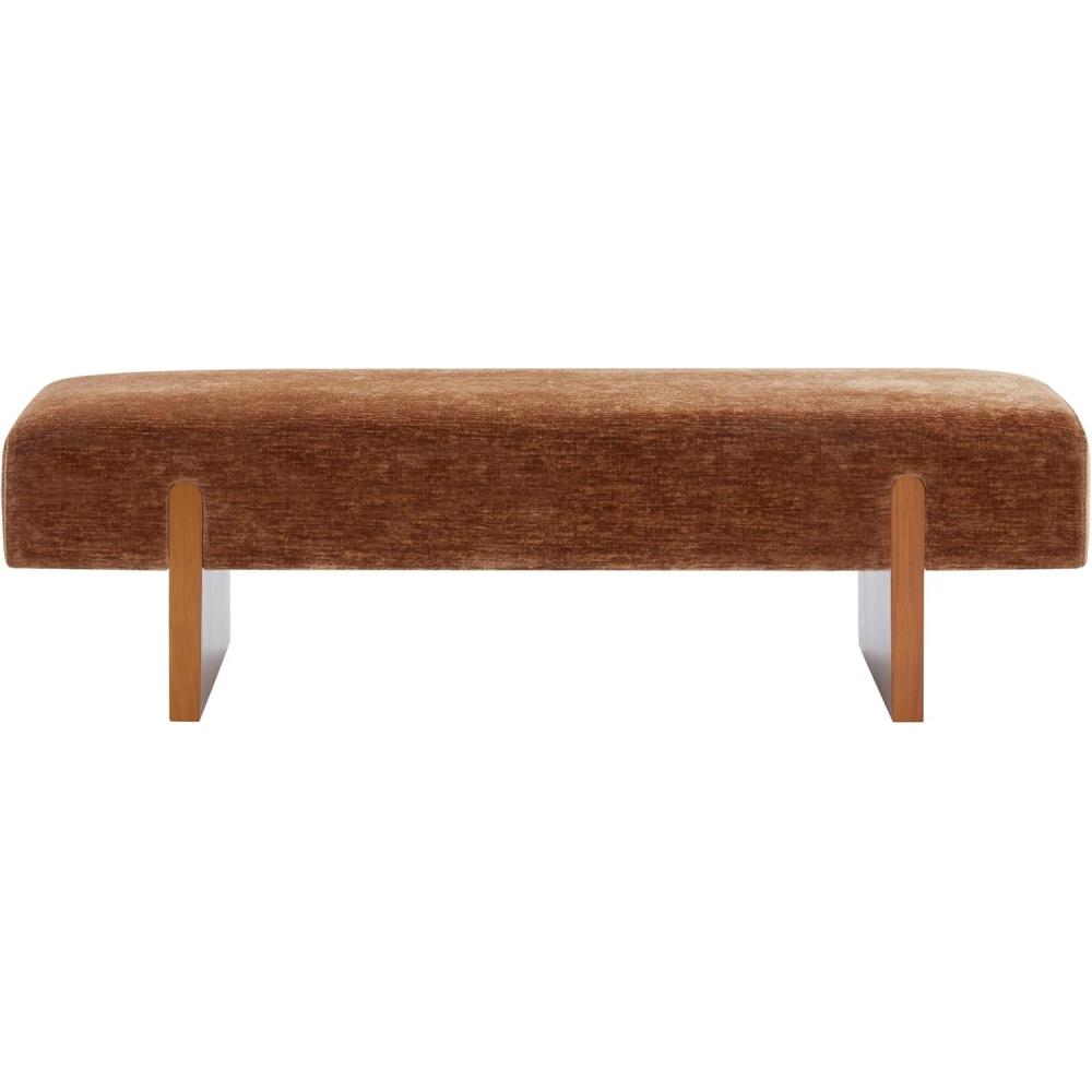 image:imageSAFAVIEH Couture Collection Kandiss Amber Chenille Bench with Brown Wood Legs Modern Upholstered Seating SFV5117D