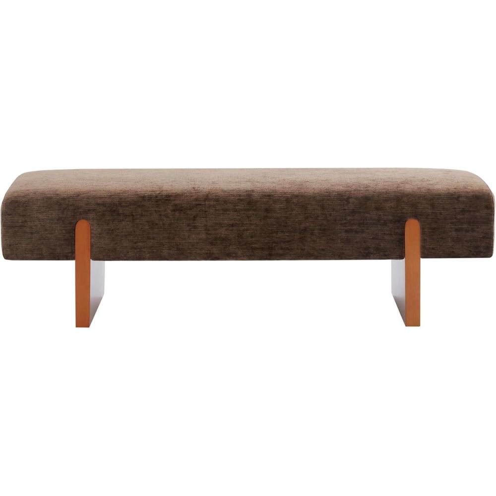 image:imageSAFAVIEH Couture Collection  Kandiss Brown Chenille Bench with Brown Wood Legs Modern Upholstered Seating SFV5117C