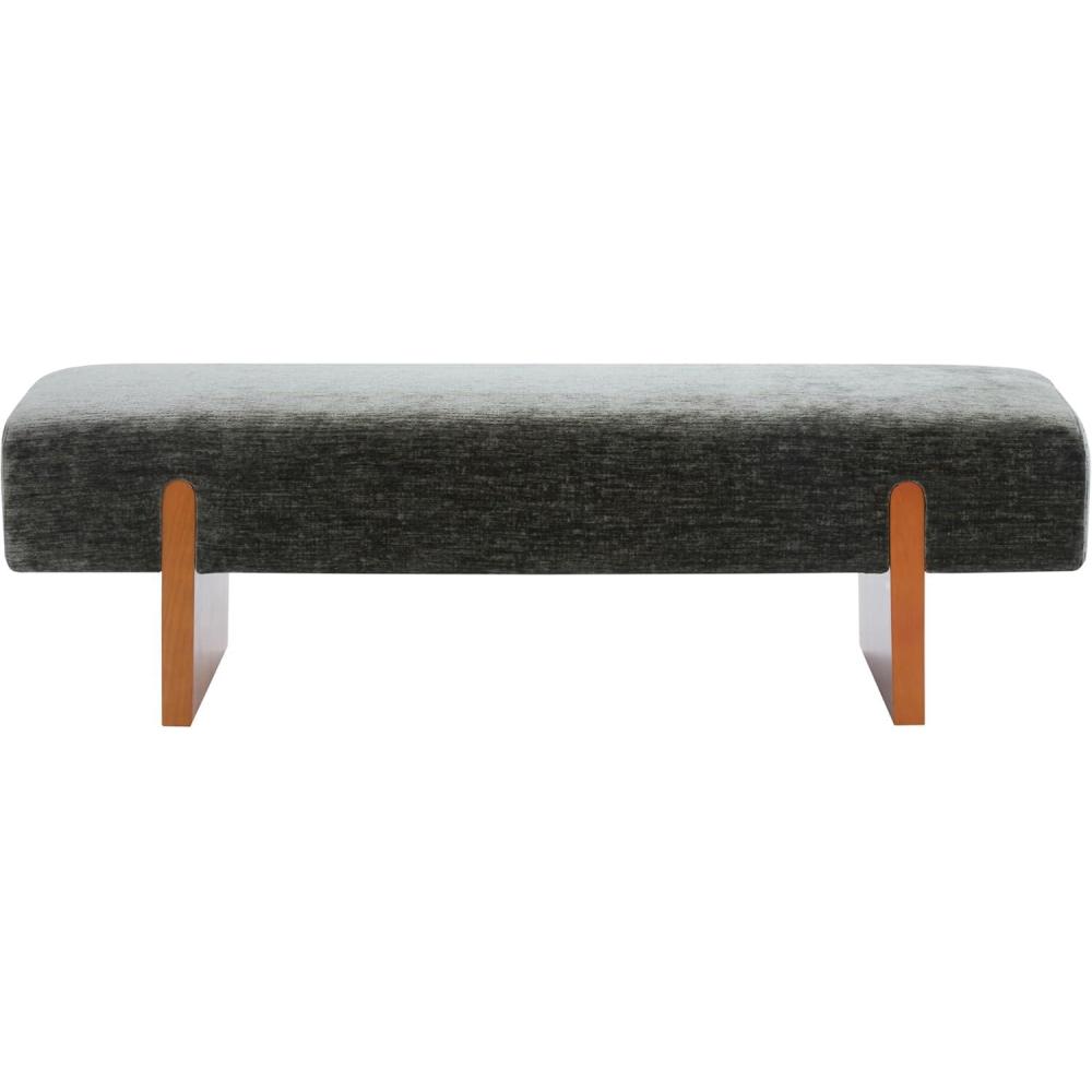 image:imageSAFAVIEH Couture Collection  Kandiss Dark Green Chenille Bench with Brown Wood Legs Modern Upholstered Seating SFV5117E