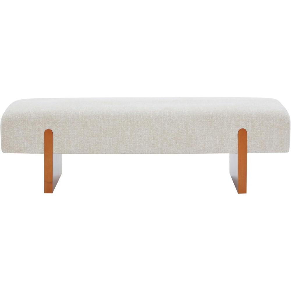 image:imageSAFAVIEH Couture Collection Kandiss Taupe Chenille Bench with Brown Wood Legs Modern Upholstered Seating SFV5117B
