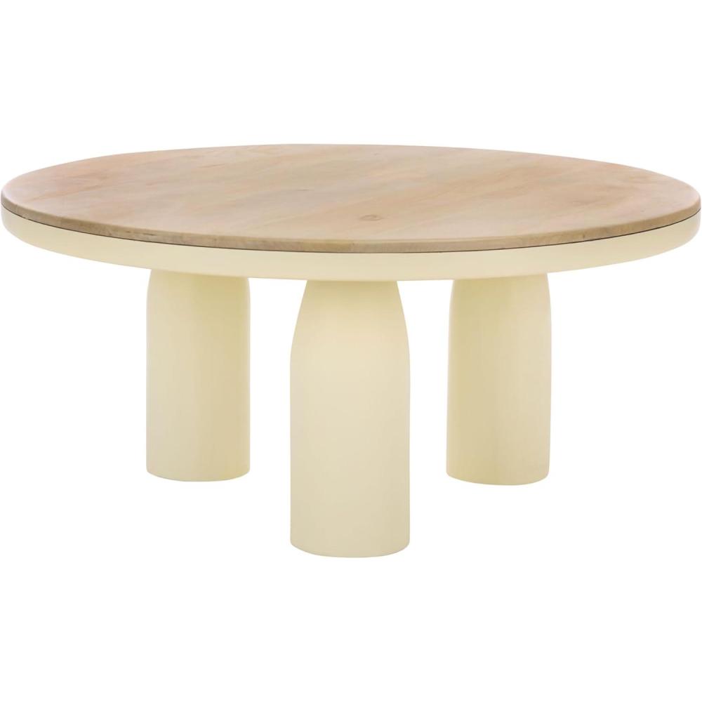 image:imageSAFAVIEH Couture Collection  Veronica Scandinavian Natural amp White Lacquer 3Leg Round Coffee Table SFV5786ANaturalWhite