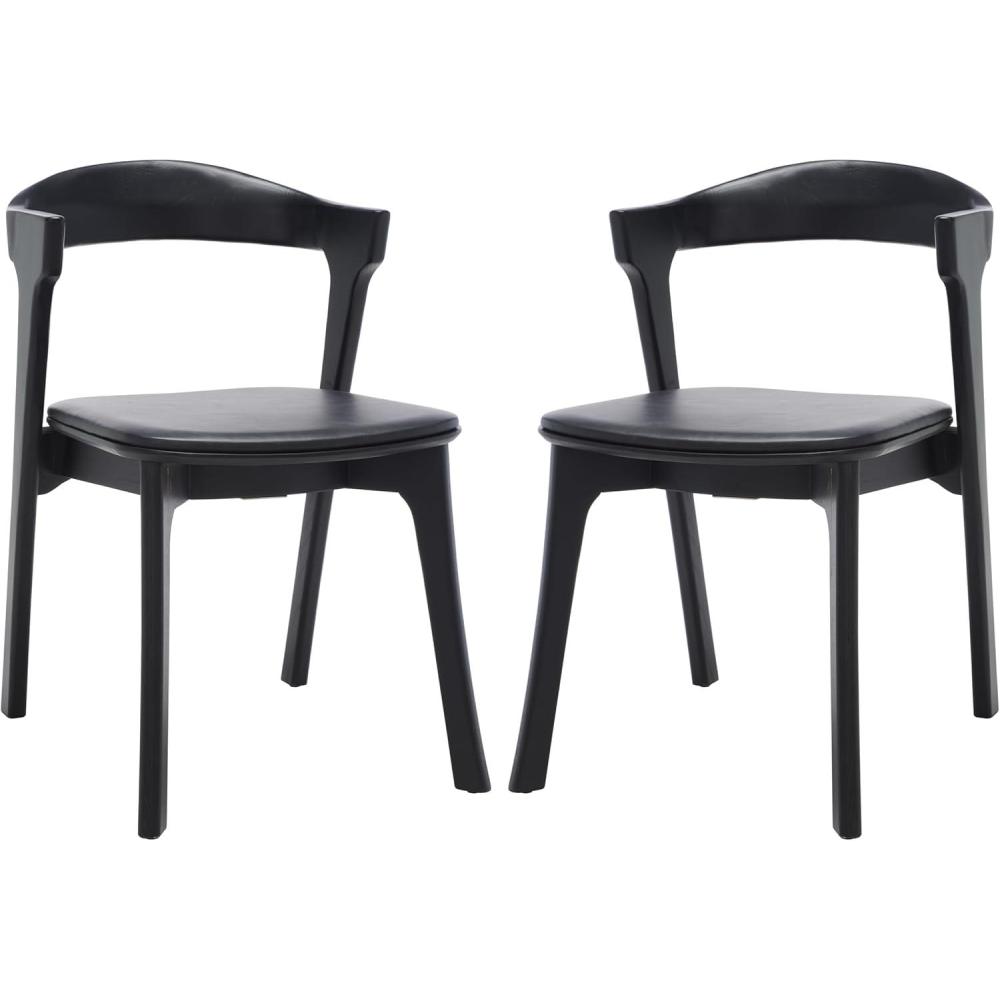 image:imageSAFAVIEH Couture Collection Brylie Rustic Black Leather Chair Set of 2Black