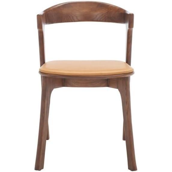 image:imageSAFAVIEH Couture Collection Brylie Rustic Black Leather Chair Set of 2WalnutBrown