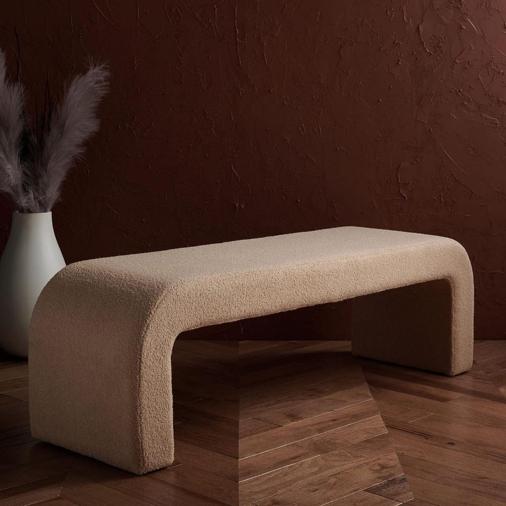 image:imageSAFAVIEH Couture Collection Caralynn MidCentury Modern Tan Faux Lambs Wool Bench Fully Assembled