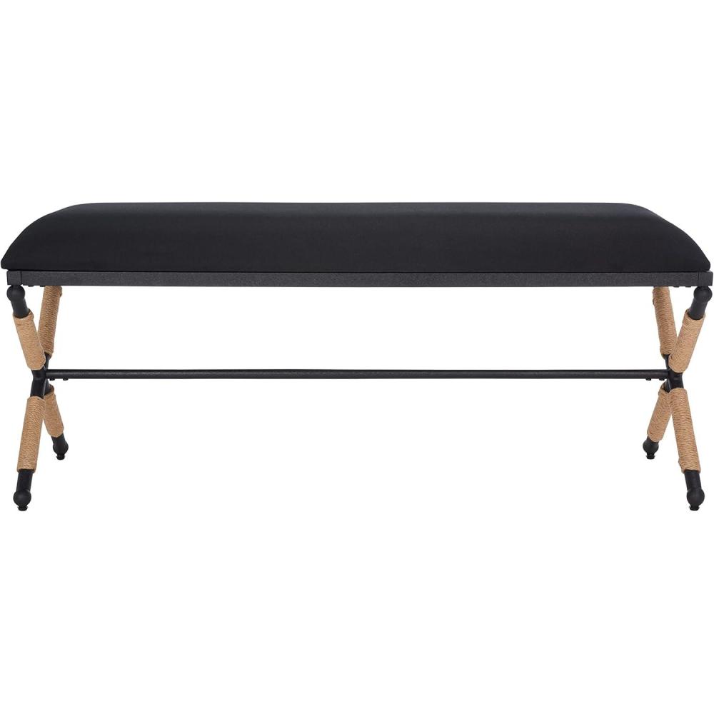 image:imageSAFAVIEH Couture Collection Carmelo Coastal Black Linen Hemp Wrapped BenchBlack