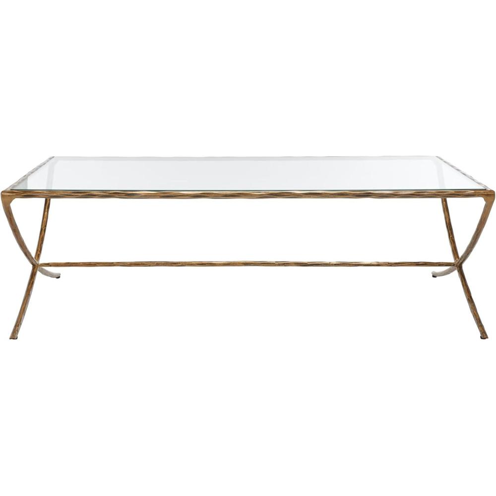image:imageSAFAVIEH Couture Collection Debbie Brass Metal Rectangle Coffee Table Fully AssembledBrass