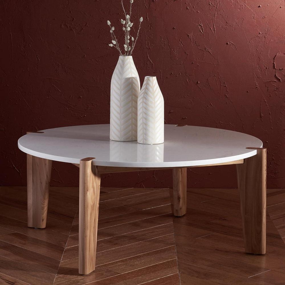 image:imageSAFAVIEH Couture Collection Garcia Natural Solid WoodWhite Marble Top Round Coffee TableNaturalWhite