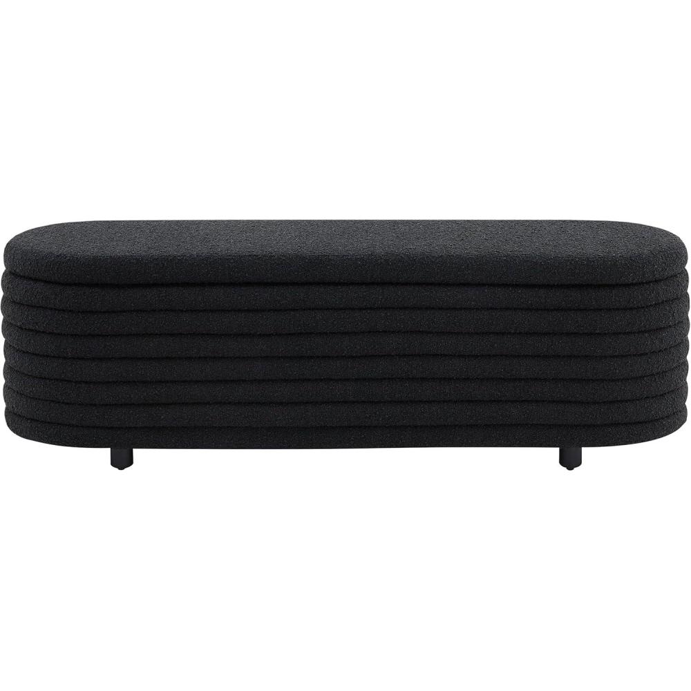 image:imageSAFAVIEH Couture Collection Jaymie CamelBlack Oval Faux Vegan Leather Storage Bench Lift Top for Bedroom Living RoomBlack