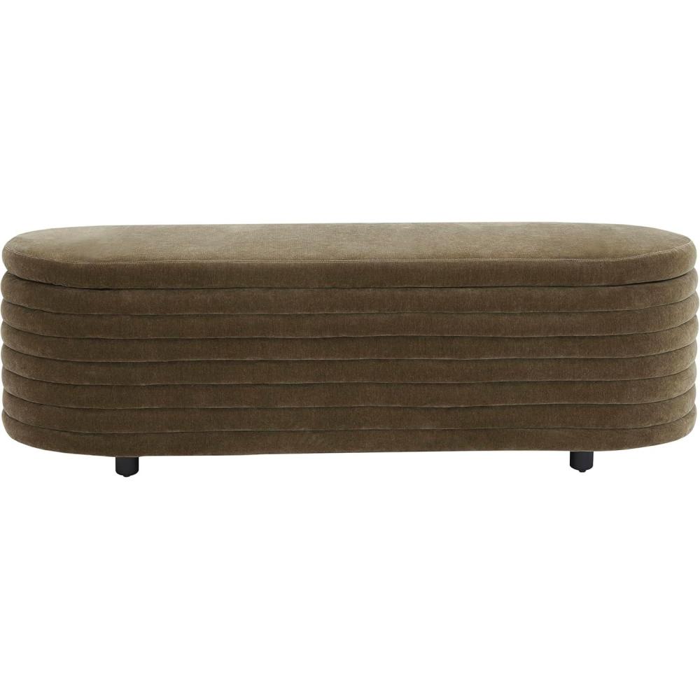 image:imageSAFAVIEH Couture Collection Jaymie CamelBlack Oval Faux Vegan Leather Storage Bench Lift Top for Bedroom Living RoomDark OliveBlack