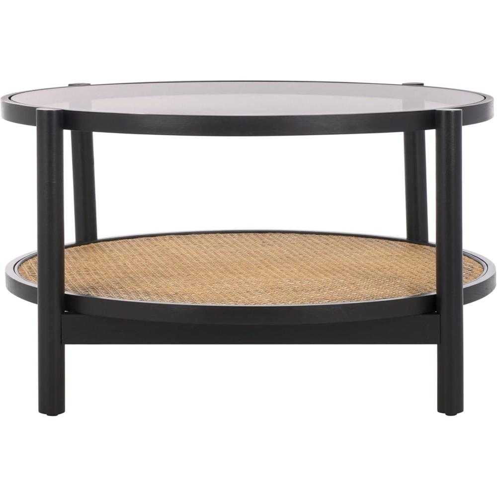 image:imageSAFAVIEH Couture Collection Karyna Natural Solid Wood RattanGlass Coffee TableBlackNatural
