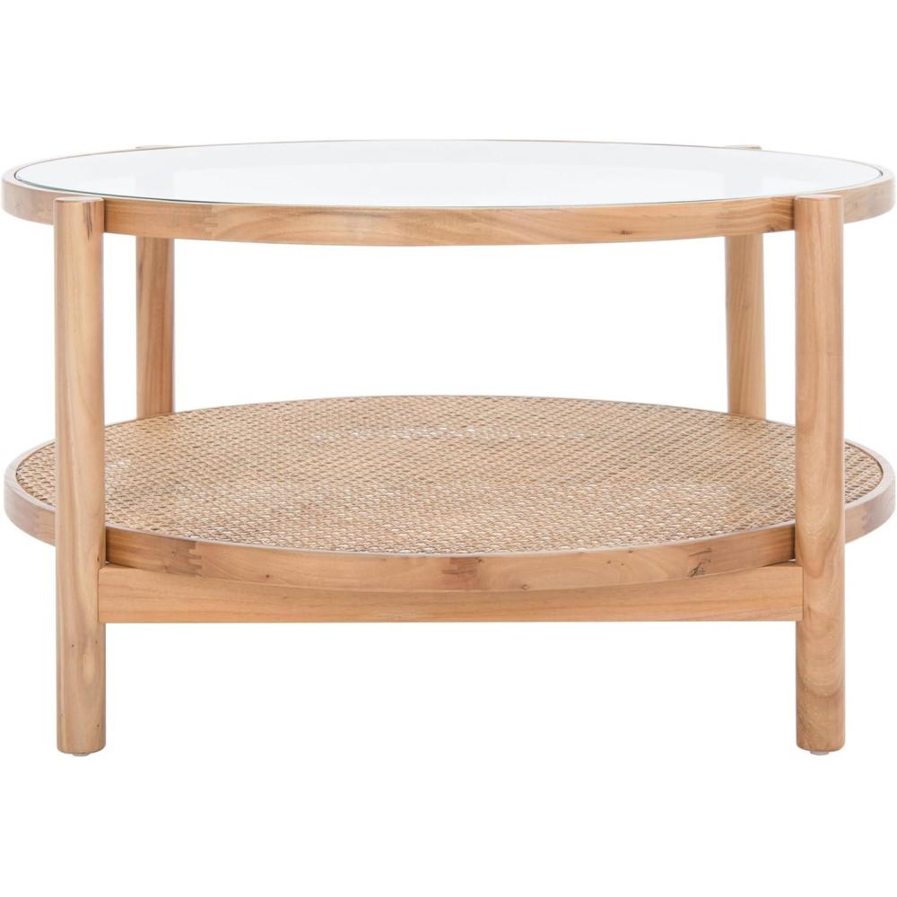 image:imageSAFAVIEH Couture Collection Karyna Natural Solid Wood RattanGlass Coffee TableClearNatural