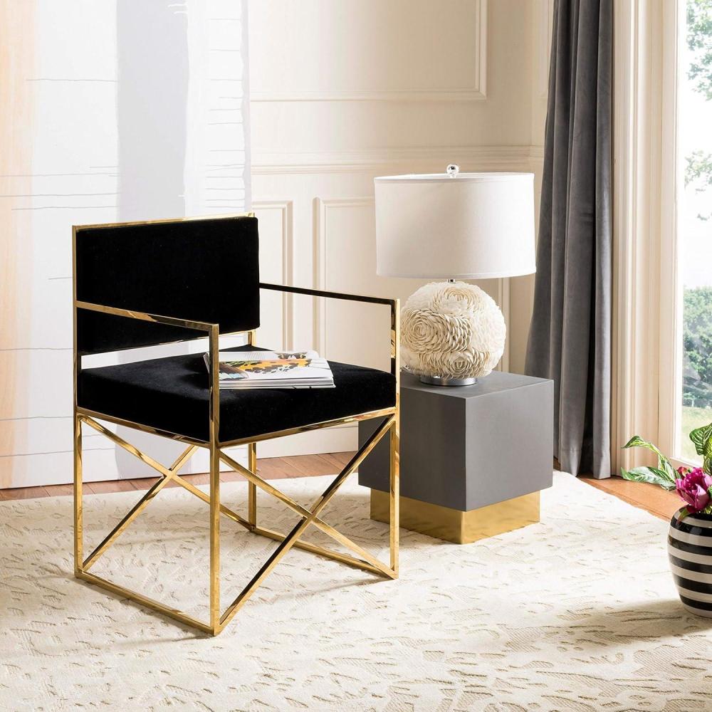 image:imageSAFAVIEH Couture Collection Kian Gold and Black Velvet Directors ChairBlack  Gold