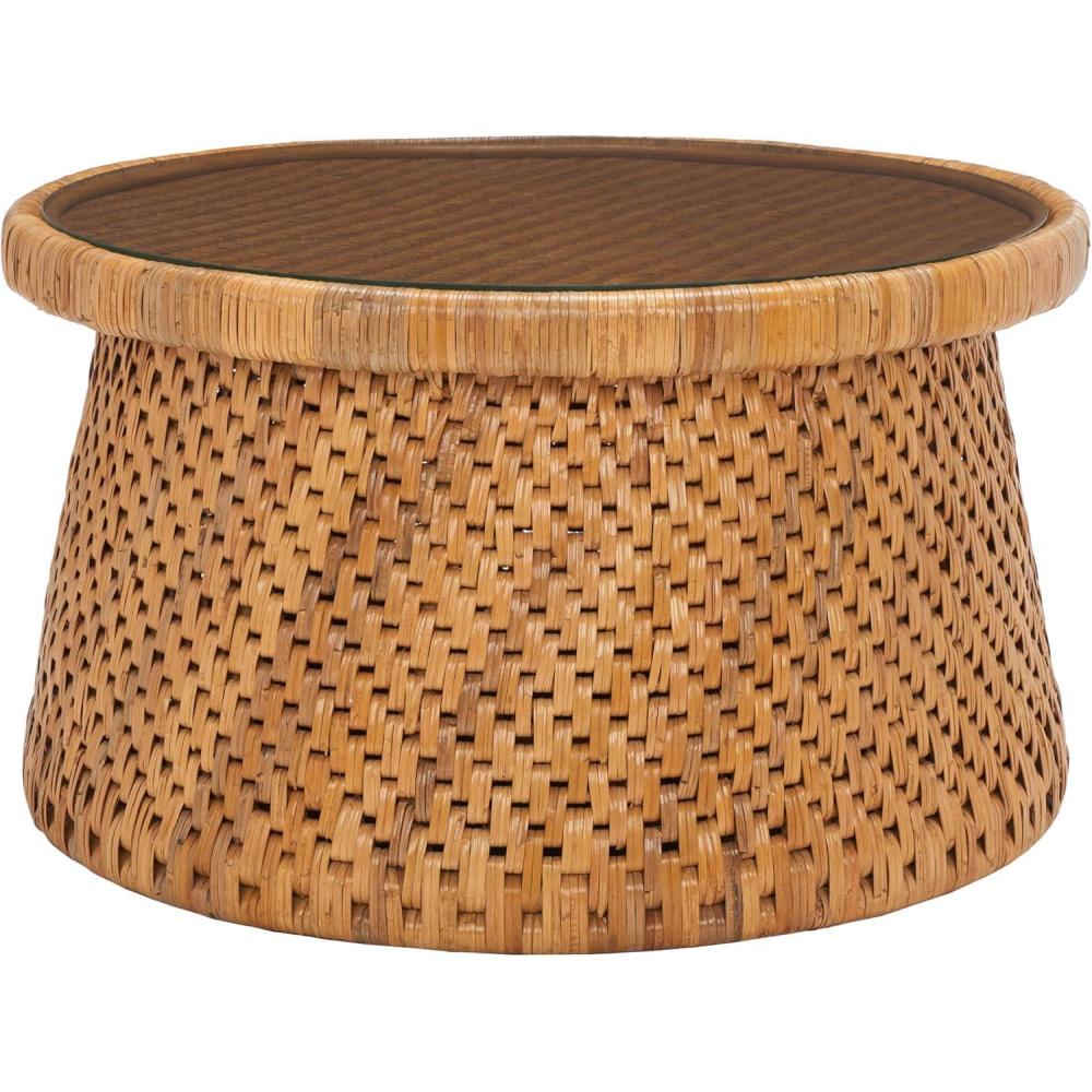 image:imageSAFAVIEH Couture Collection Lianna Coastal Tropical Natural Rattan Solid Wood Round Coffee Table Fully Assembled