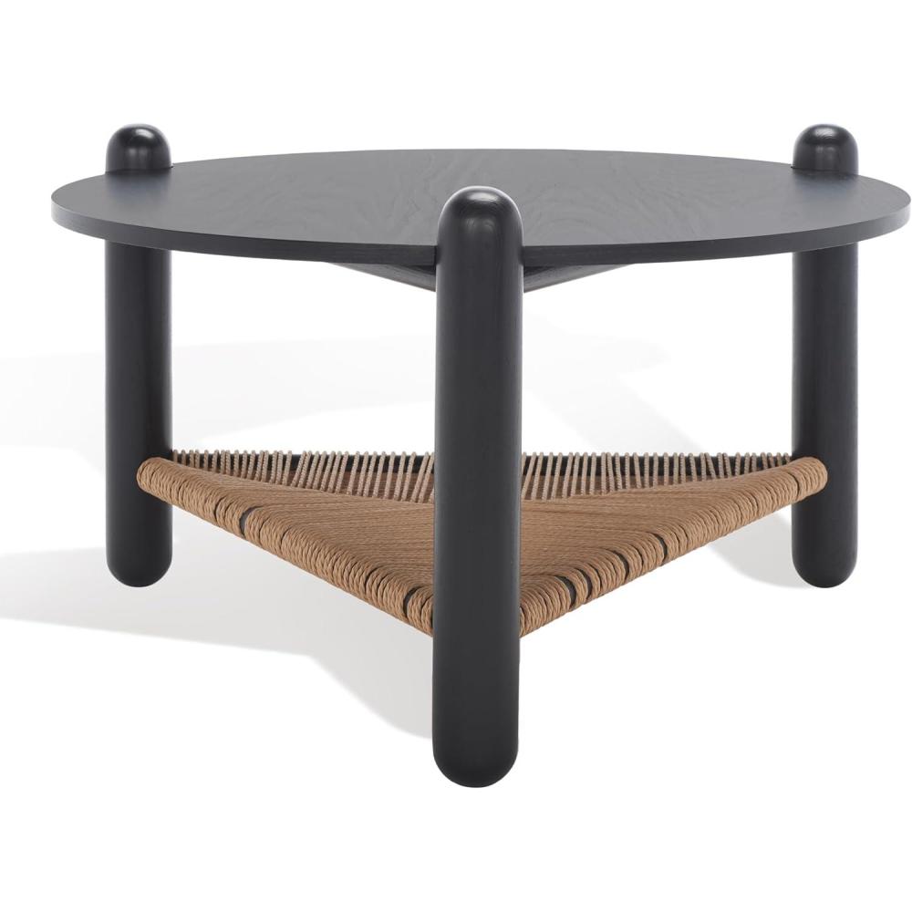 image:imageSAFAVIEH Couture Collection Macianna Black Woven Shelf Round Coffee Table