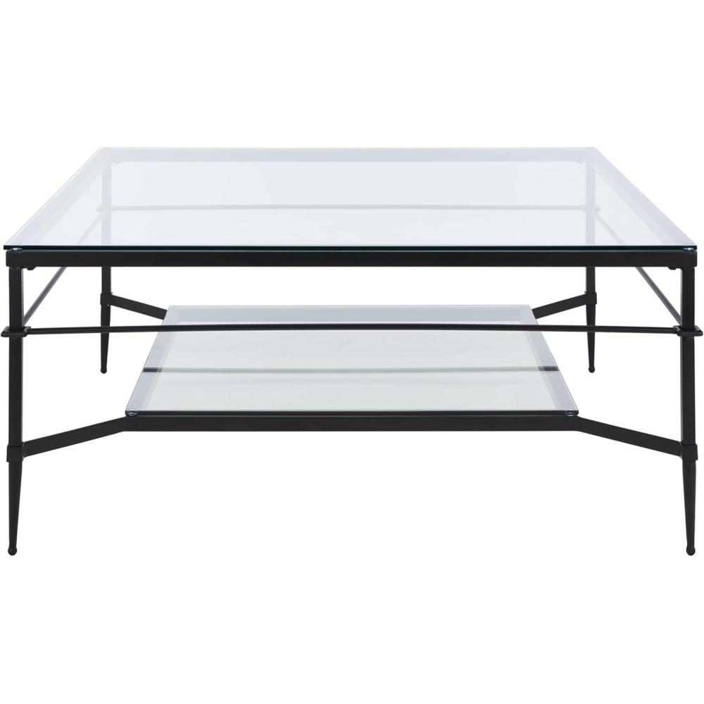 image:imageSAFAVIEH Couture Collection Mieka Black IronTempered Glass Square Cocktail Table