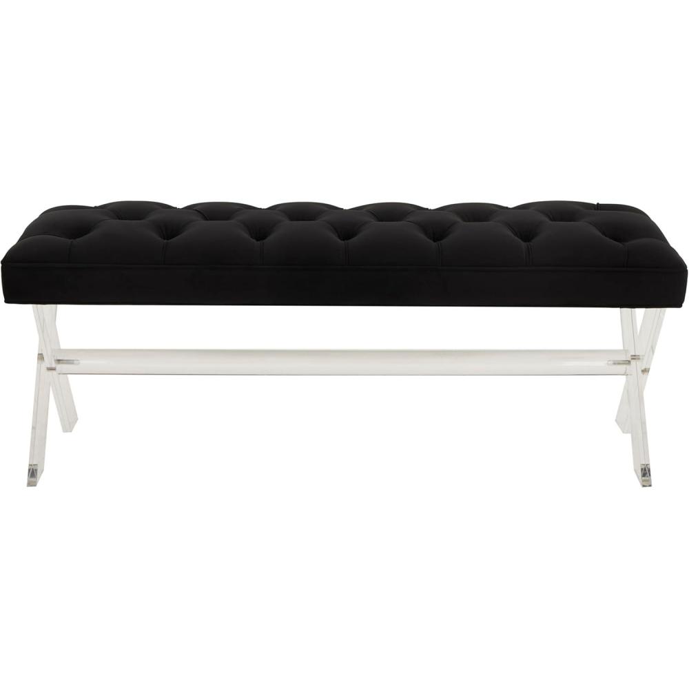 image:imageSAFAVIEH Couture Collection Tourmaline Black Velvet Tufted Acrylic XLeg Bench