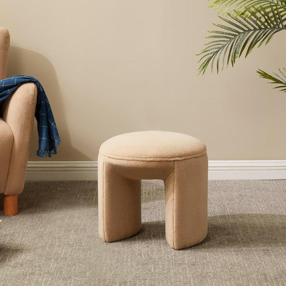 image:imageSAFAVIEH Couture Collection Vivie Ivory Faux Shearling Ottoman Fully AssembledTan