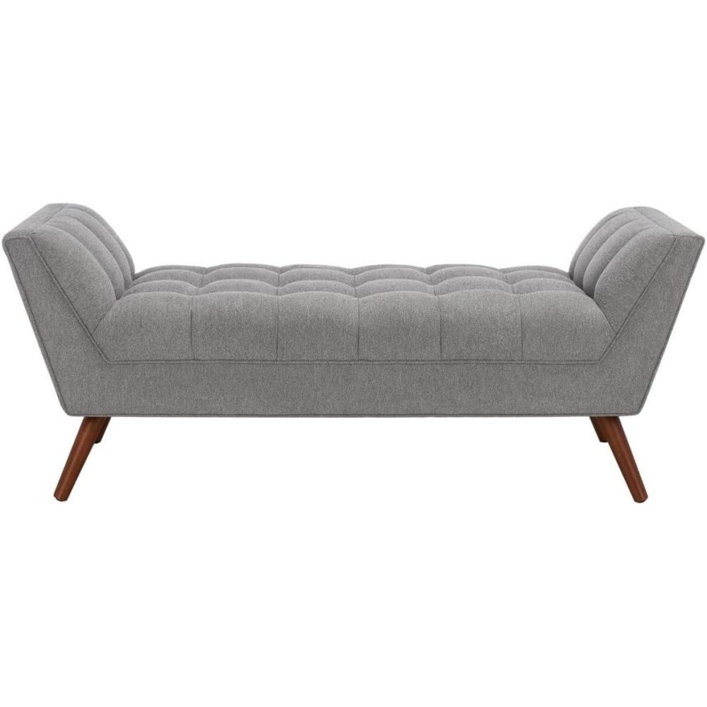 image:imageSAFAVIEH Couture Home Collection Damian MidCentury Light Grey Linen Tufted Living Room Bedroom Dining Foyer Entryway Ottoman BenchLight Grey