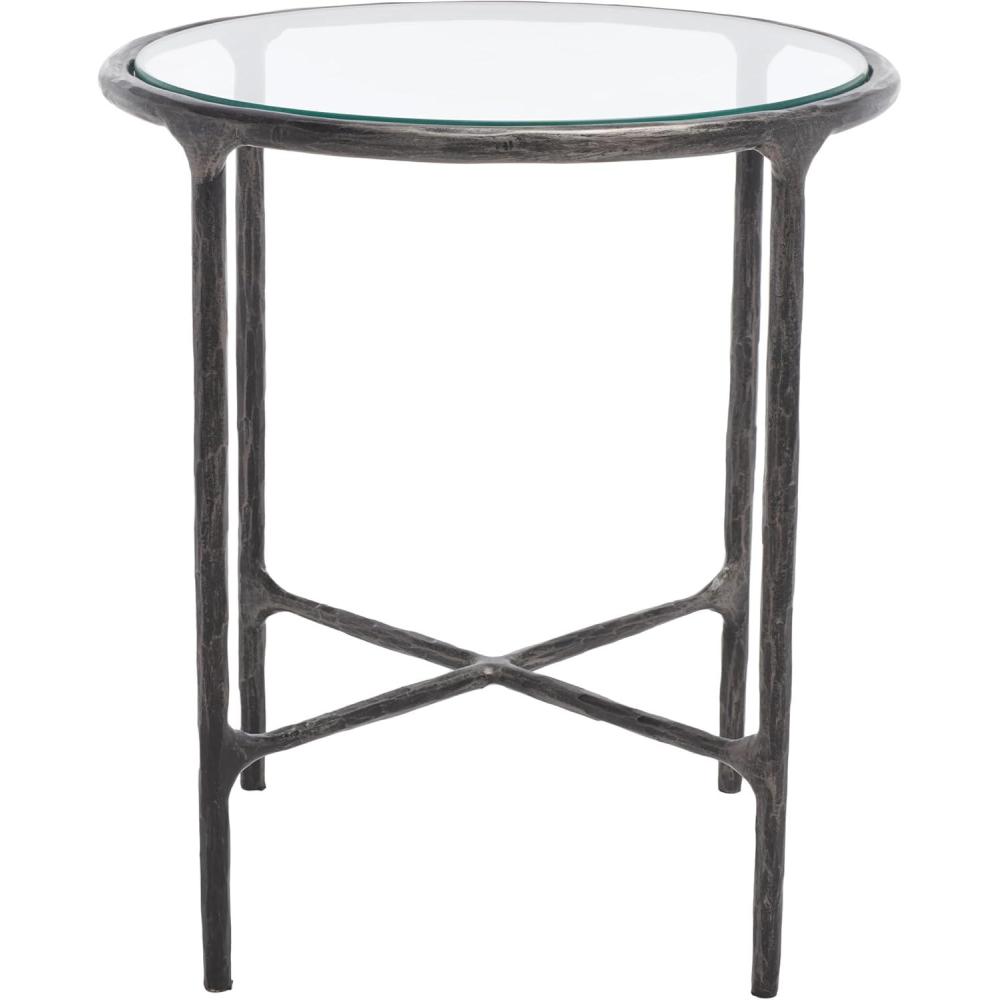 image:imageSAFAVIEH Couture Home Collection Jessa Brass MetalWhite Marble Top Round End Table Fully AssembledBlack