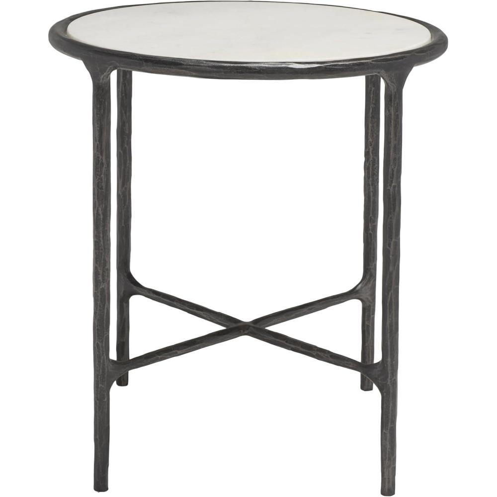 image:imageSAFAVIEH Couture Home Collection Jessa Brass MetalWhite Marble Top Round End Table Fully AssembledBlackWhite