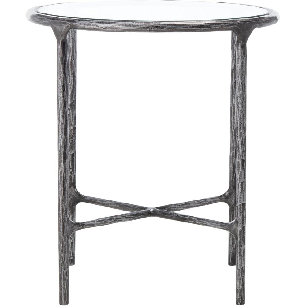 image:imageSAFAVIEH Couture Home Collection Jessa Brass MetalWhite Marble Top Round End Table Fully AssembledSilver