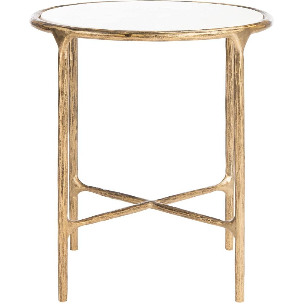 image:imageSAFAVIEH Couture Home Collection Jessa Brass MetalWhite Marble Top Round End Table Fully AssembledWhite Brass