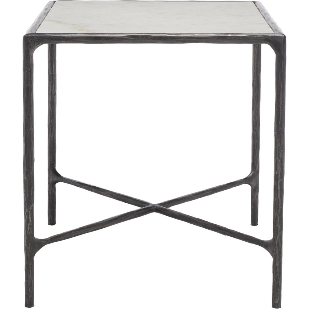 image:imageSAFAVIEH Couture Home Collection Jessa Brass MetalWhite Marble Top Square End Table Fully AssembledBlackWhite