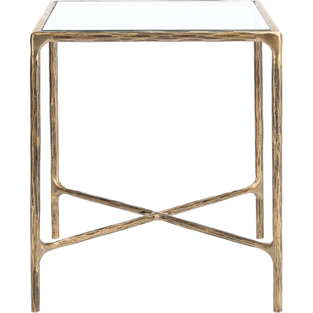 image:imageSAFAVIEH Couture Home Collection Jessa Brass MetalWhite Marble Top Square End Table Fully AssembledBrass