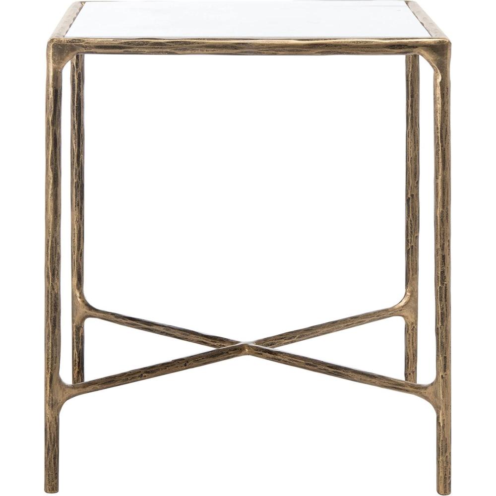 image:imageSAFAVIEH Couture Home Collection Jessa Brass MetalWhite Marble Top Square End Table Fully AssembledWhite  Brass