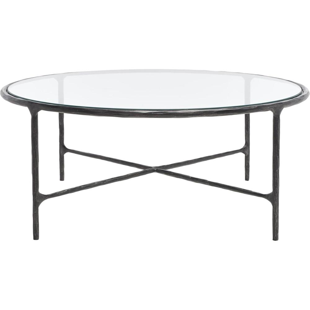 image:imageSAFAVIEH Couture Home Collection Jessa Silver MetalTempered Glass Top Round Coffee Table Fully AssembledBlack