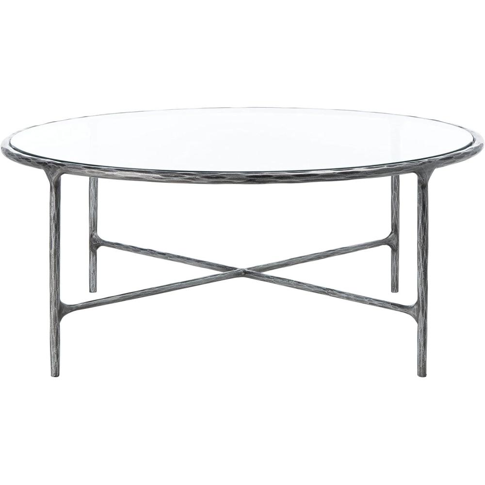 image:imageSAFAVIEH Couture Home Collection Jessa Silver MetalTempered Glass Top Round Coffee Table Fully AssembledSilver