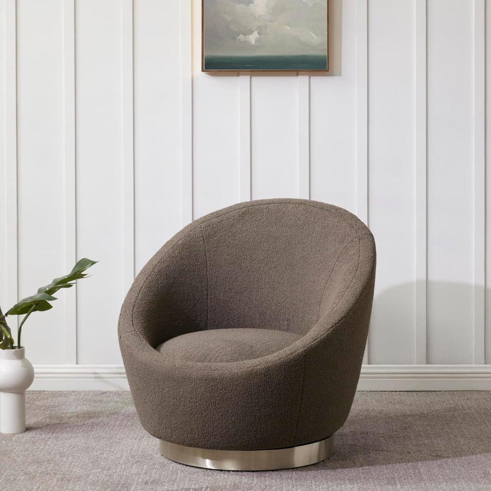 image:imageSAFAVIEH Couture Pippa Faux Lamb Wool Swivel ChairDark GreySilver